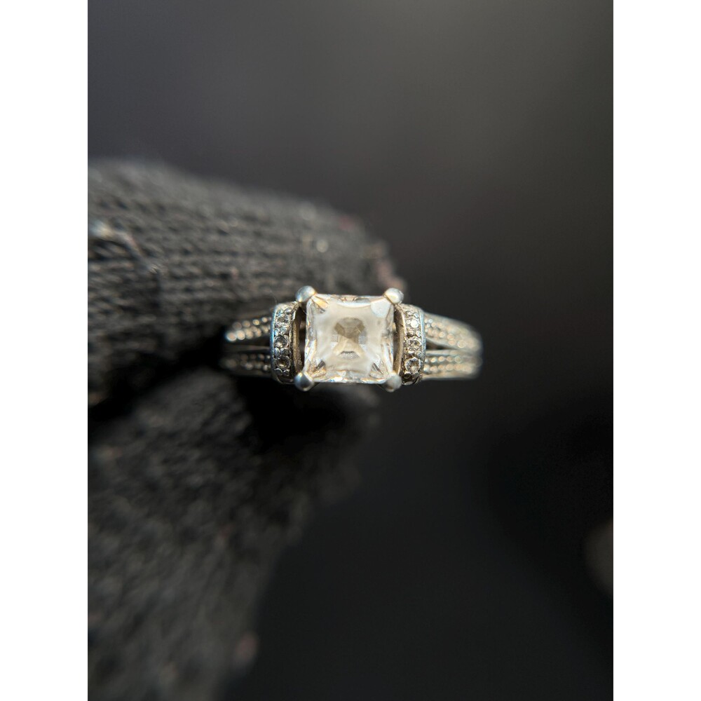 Sterling Silver Square Solitaire Halo CZ Ring Size 8.5